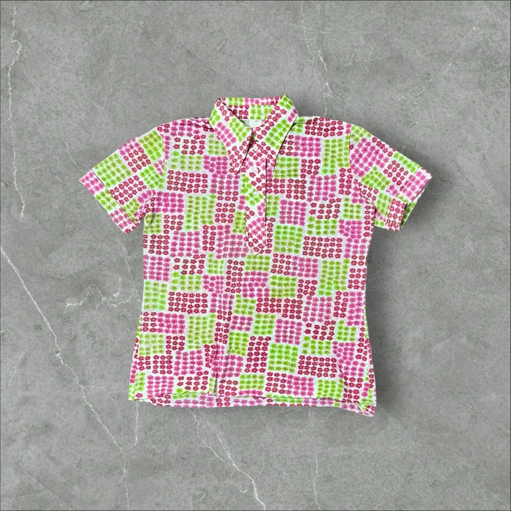 Pink & Green Floral Mesh Polo